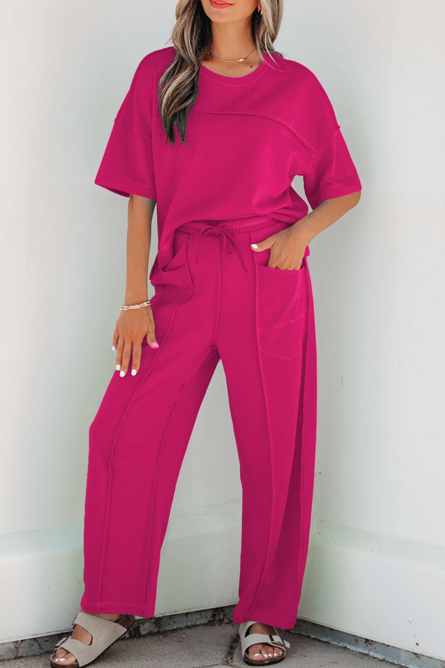 Sky Blue Drop Shoulder Boxy Tee and Barrel Pants Set