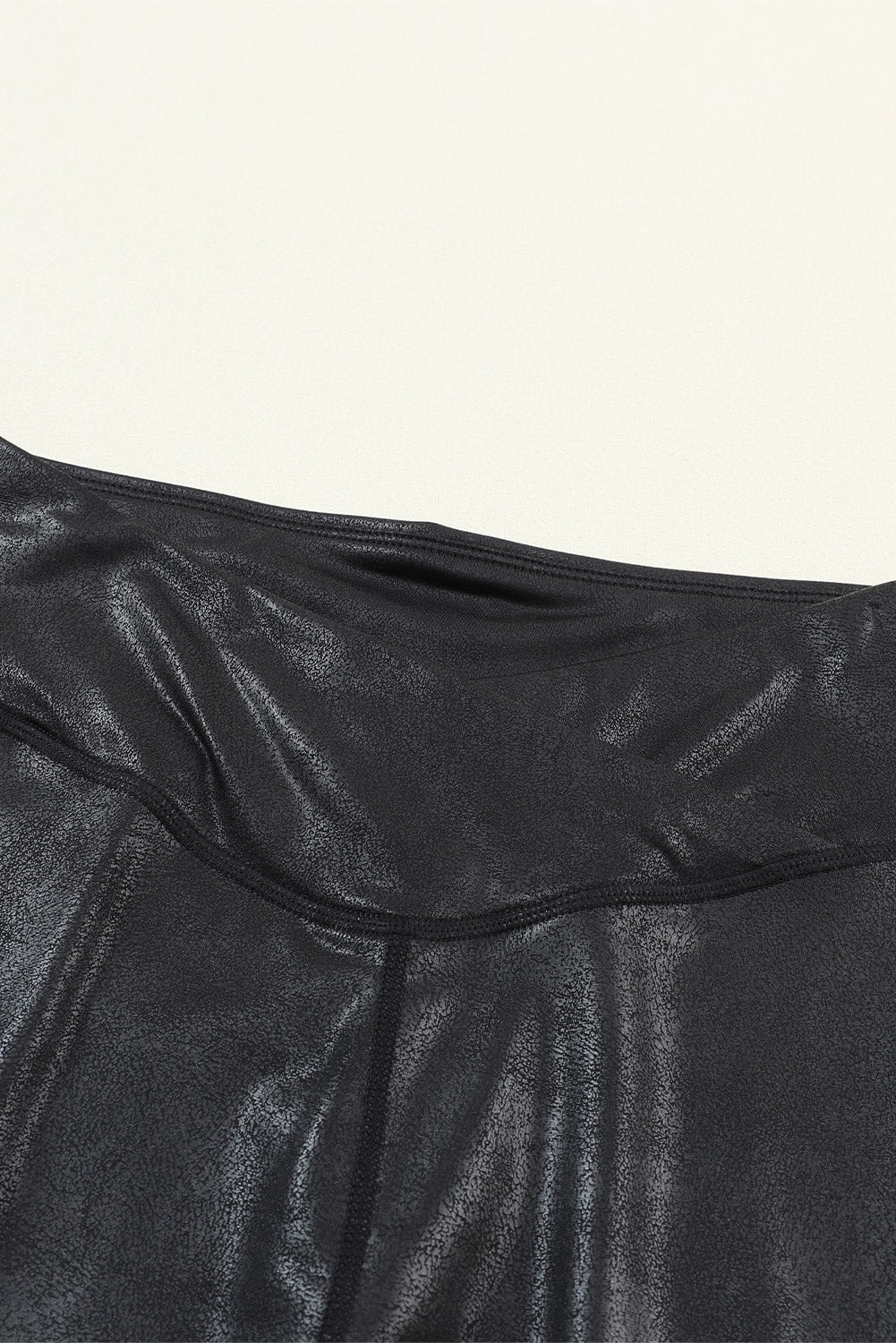 Dearlovers Black Crossed Dip Waist Sleek Leather Leggings