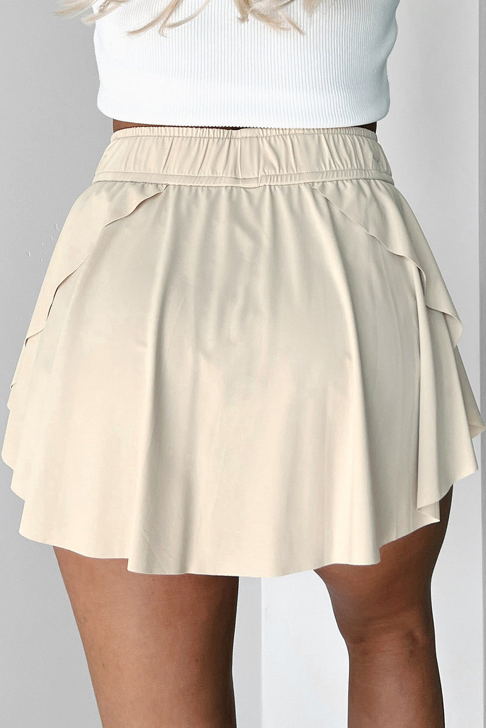 Beige Drawstring Elastic Waistband Lined Tennis Skorts